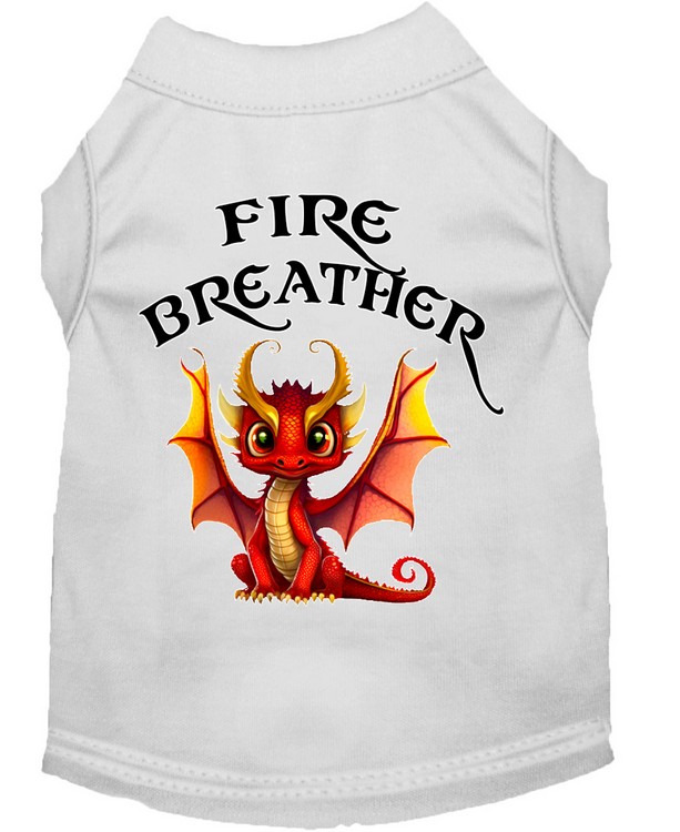 Fire Breather Dragon Screen Print Dog Shirt White XS (8)